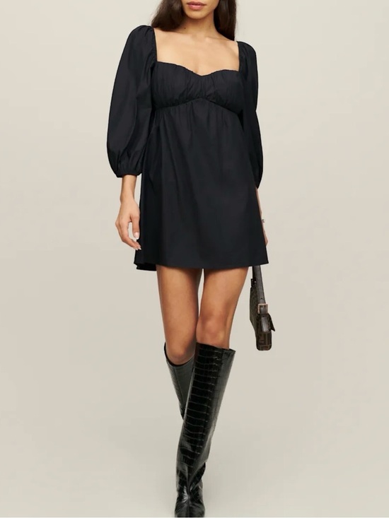 Reformation Dresses & Skirts - Reformation Black Farley Puff Sleeve Babydoll Mini Dress SZ 6 Coquette READ
